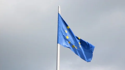 EU flag is waving on the top of  Deutche Bundestag Berlin, Germany. Stock Footage 104100964