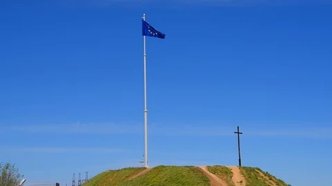 EU flag waving in the wind on a flagpole_2 Stock Footage 93220575