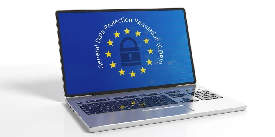 EU GDPR. Computer with General Data Protection Regulation and European Union Stock Illustration
