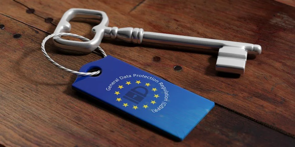 EU GDPR. General Data Protection Regulation and European Union flag on a key Stock Illustration