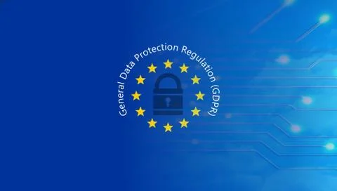 EU GDPR. General Data Protection Regulation text on European Union flag. 3d i Stock Illustration