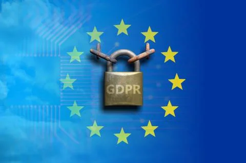 EU General Data Protection Regulation. GDPR letters and a padlock on European 스톡 일러스트