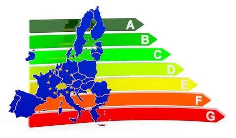 The EU map with energy efficiency rating, 3D rendering Stock Illustration