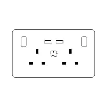 EU plug Socket Outlet White Socket USB 13A 2Gang with 2Usb Outlet Stock Illustration