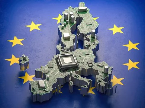 EU semiconductor industry, computer chips manufacturing  and artificial int.. 스톡 일러스트