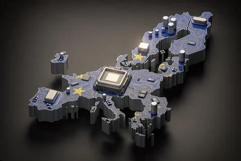 EU semiconductor industry, computer chips manufacturing  and artificial int.. Stock Photos