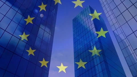 EU star circle appearing at start rotating clockwise drifting down between Stock Footage 329433753