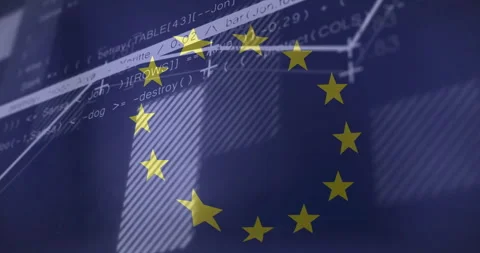 EU stars centering as line undulating through translucent bars and scrolling Stock Footage 312656428