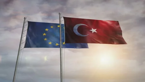 EU Turkey waving flags Stock Footage 315116984