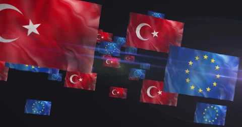 EU Turkey waving flags seamless loop Stock Footage 315116785