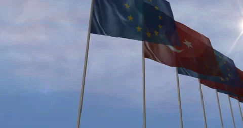 EU Turkey waving flags seamless loop Vídeo Stock 315117036