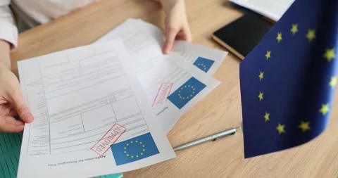 EU visa application approved. Document applying for entry into European Video stock 240618717