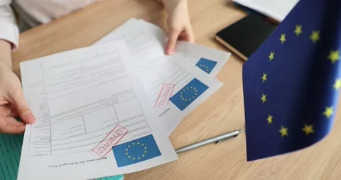 EU visa application approved. Document applying for entry into European Video stock 285527004
