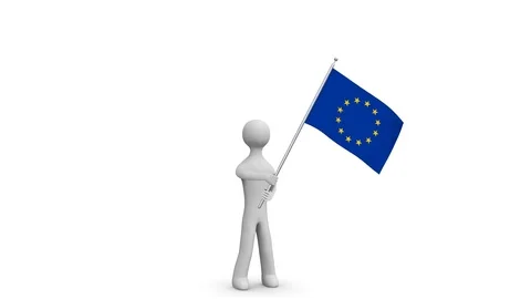 EU waving flag. 3d Man holding and waving European Union flag. Loop. Alpha. Stock Footage 72921324