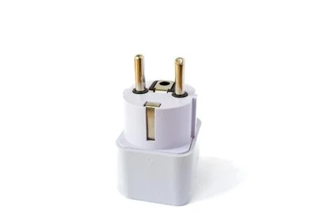 EU white plug, with an earth connection, isolated on white background Stock Photos