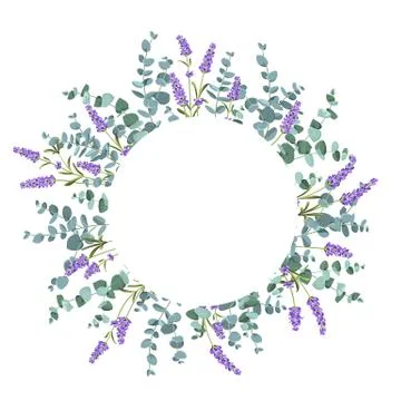 Eucaliptus and lavender elements design template. Simple design with frame 스톡 일러스트