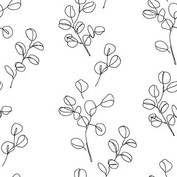 Eucalyptus branches in modern single line art style, seamless pattern Stockillustratie