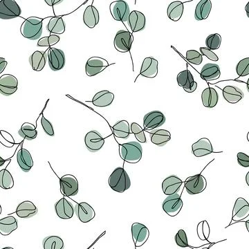 Eucalyptus branches in modern single line art style, seamless pattern Stockillustratie