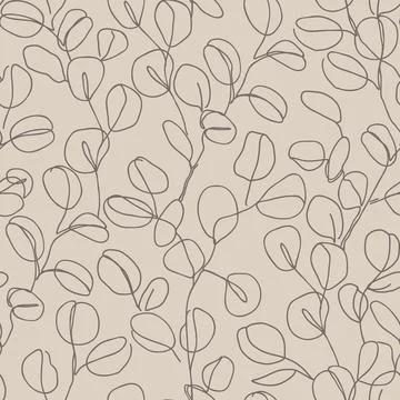 Eucalyptus branches in modern single line art style, seamless pattern Stock Illustration
