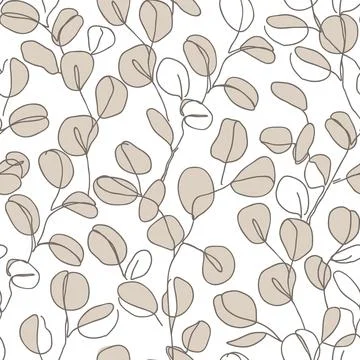 Eucalyptus branches in modern single line art style, seamless pattern Stock Illustration