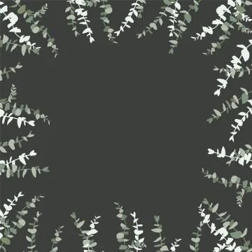 Eucalyptus leaf design background frame. Dark theme. Vector illustration Stock Illustration