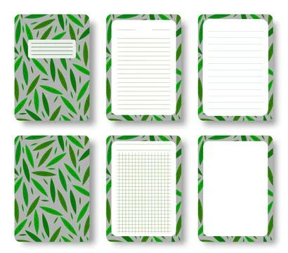 Eucalyptus leaf notepad cover line grid paper page Stock Illustration