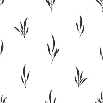Eucalyptus leaf twig seamless pattern black stamp Stock Illustration