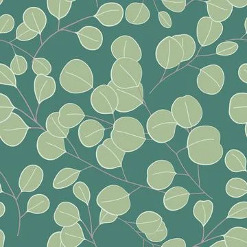 Eucalyptus leaves seamless pattern on green background Stock Illustration