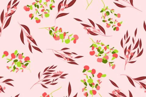 Eucalyptus Seamless Pattern. Summer Background in Pastel Color Design. Vector Stock Illustration