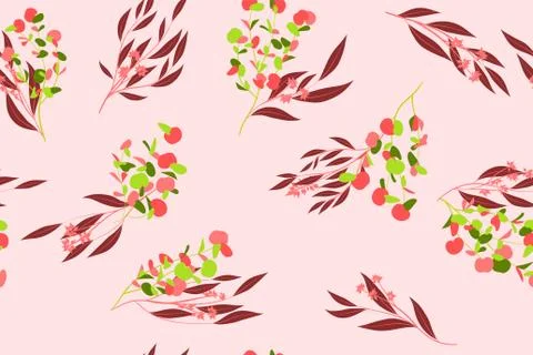 Eucalyptus Seamless Pattern. Summer Background in Pastel Color Design. Vector Stock Illustration