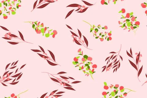 Eucalyptus Seamless Pattern. Summer Background in Pastel Color Design. Vector Stock Illustration