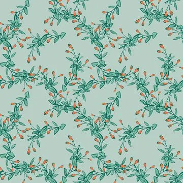 Eucalyptus tree branch with buds drawing, floral seamless pattern, nature abs Illustrazione stock
