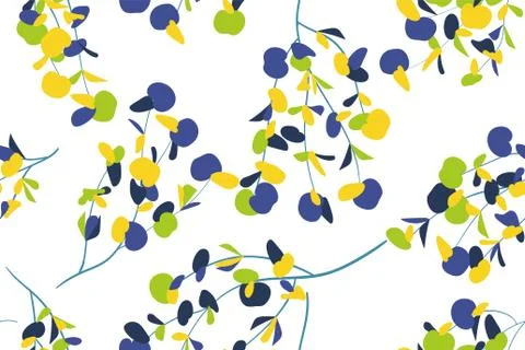 Eucalyptus Vector. Colorful Seamless Pattern with Vector Leaves, Branches and Stock Illustration