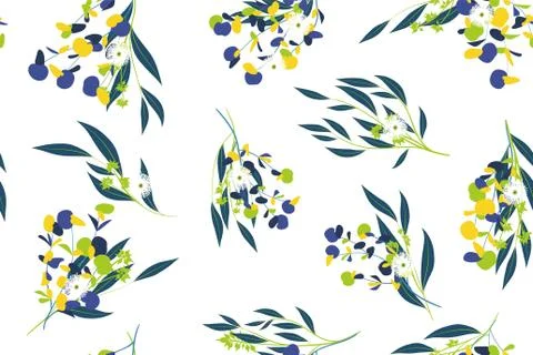Eucalyptus Vector. Colorful Seamless Pattern with Vector Leaves, Branches and Stock Illustration