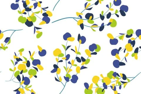 Eucalyptus Vector. Colorful Seamless Pattern with Vector Leaves, Branches and Stock Illustration