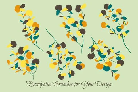 Eucalyptus Vector. Decorative Vector Leaves and Branches. Elegant Foliage. Be Illustrazione stock
