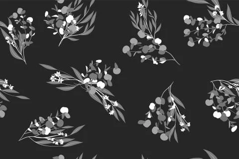 Eucalyptus Vector. Monochrome Seamless Pattern with Vector Leaves, Branches a Stock Illustration