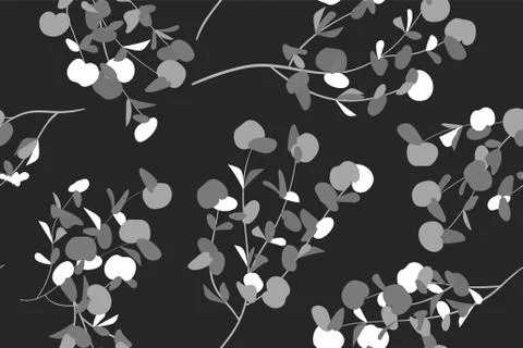Eucalyptus Vector. Monochrome Seamless Pattern with Vector Leaves, Branches a Stock Illustration