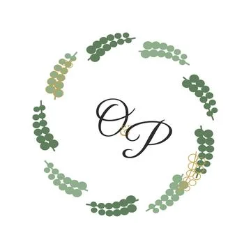 Eucalyptus wreath with monogram initials, wedding Stock Illustration