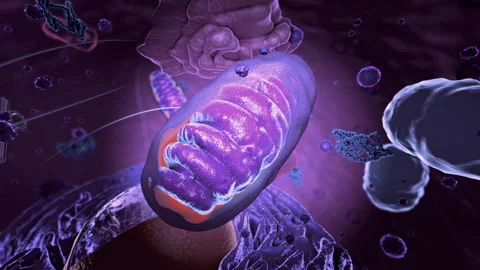 Eukaryote, focus on mitochondria - 3d illustration Stock Footage 315727064