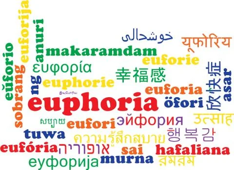 Euphoria multilanguage wordcloud background concept Stock Illustration