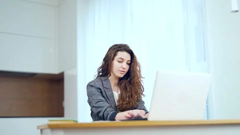 Euphoric lady gets new distance job opportunity, reads good news in email Stock Footage