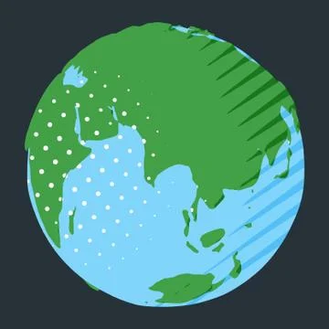 Eurasia continent on globe in comic style with polka dot and stripes Stock Illustration