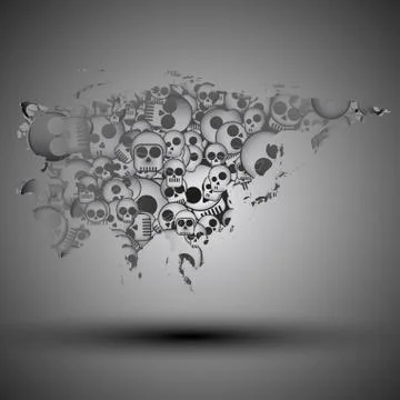 Eurasia map in the form of skulls background 스톡 일러스트