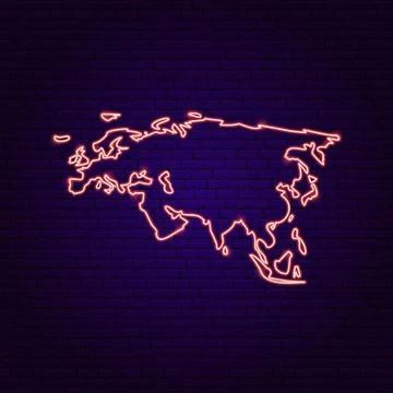 Eurasia Map Neon Continent Stock Illustration