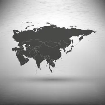Eurasia map with the shadow on gray background Stock Illustration
