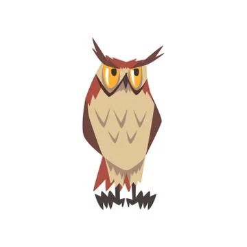 Eurasian Eagle Owl Bird Character with Brown Plumage Vector Illustration Stock Illustration