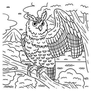 Eurasian Eagle Owl Coloring Page for Kids Stock Illustration