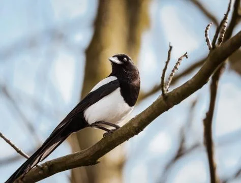 Eurasian magpie blinking its third eyelid (nictitating membrane) Stock Photos