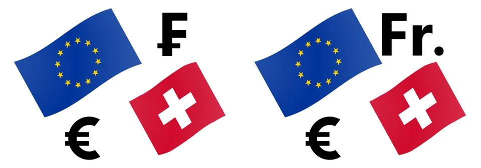 EURCHF forex currency pair vector illustration. EU and Swiss flag, with Euro  Stock Illustration